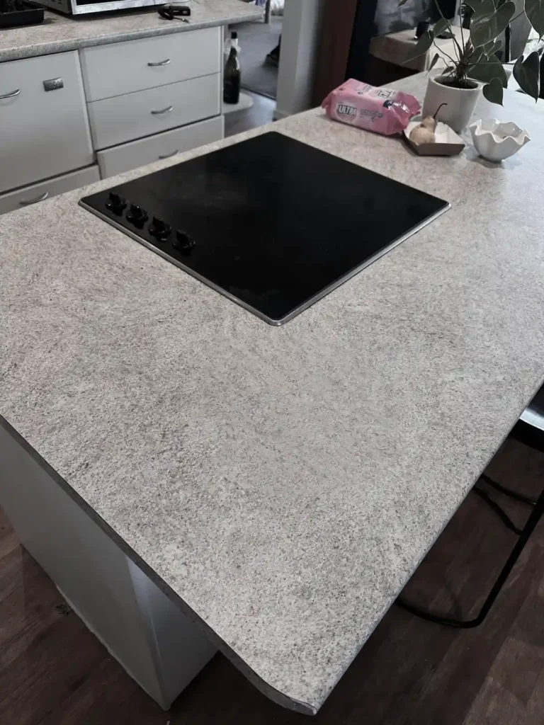 Heat damage on laminate repaired — after