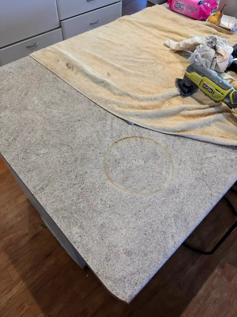 Heat damage on laminate repaired — before